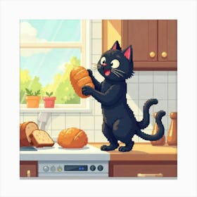 Black Cat In A Kitchen Art Print Funny Cat (2) Canvas Print