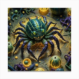 Spiders And Pumpkins Canvas Print