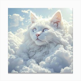 White Cat In Clouds Canvas Print