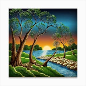 Highly detailed digital painting with sunset landscape design 14 Canvas Print