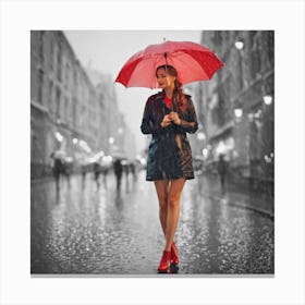 Beautiful Woman In The Rain Canvas Print