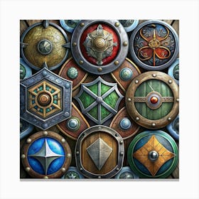 A Collection Of Medieval Fantasy Shields Canvas Print