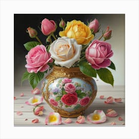 Roses in Antique fuchsia jar 6 Canvas Print