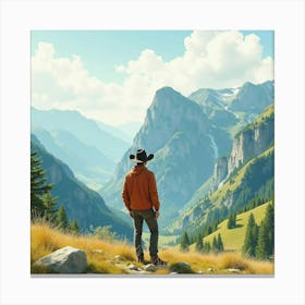 Spanish Man In A Scenic Mountain View, Watercolor With Natural Beauty 1 Canvas Print