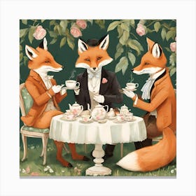 Foxes At Tea Canvas Print