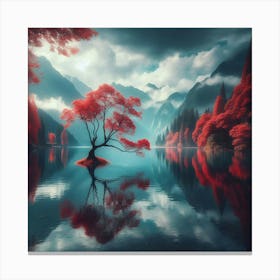 Red Tree In The Lake Canvas Print