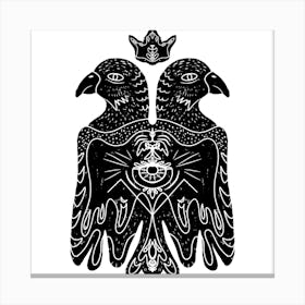 Two-headed bird in a crown mystical linocut stylized Canvas Print