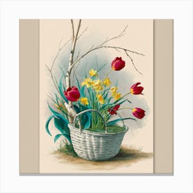 Basket Of Tulips Canvas Print