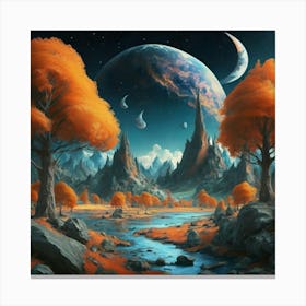 A Picture Of A Fall Landscape With Trees Mountain 1 Canvas Print