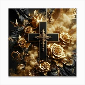 Cross And Roses 1 Canvas Print