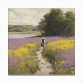 Girl Walking Through A Field Canvas Print