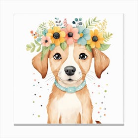 Floral Baby Dog Nursery Illustration (23) Canvas Print