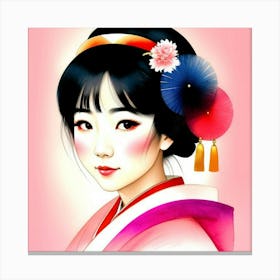 Shadows and Silk: Portrait of a Geisha's Elegance Canvas Print