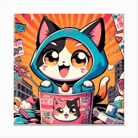 Kawaii Kitty Hoodie Canvas Print