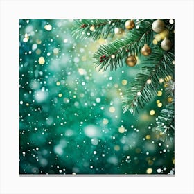 Abstract Concept Of Christmas Using Evergreen Branches As Main Subject Covered In Fine Glittering S Canvas Print