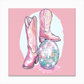 Cowboy Boots And Disco Ball Canvas Print