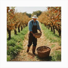 Man Picking Apples In An Orchard Canvas Print