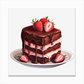 Chocolate Cake With Strawberries 6 Canvas Print