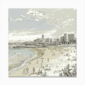 Drawing Of A Beach Canvas Print