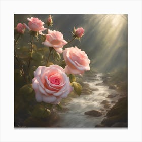 Roses By The Stream Canvas Print