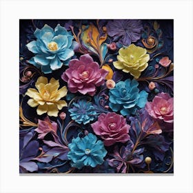 Flowers On Black Background Canvas Print