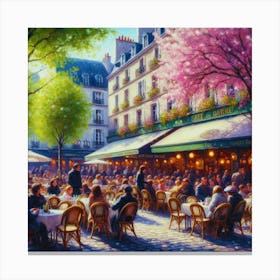 Paris Cafe.Cafe in Paris. spring season. Passersby. The beauty of the place. Oil colors.4 Canvas Print