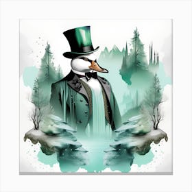 Duck In Top Hat Watercolor Splash Dripping 1 Canvas Print