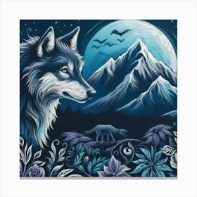 Wolf and Mountain Canvas Print