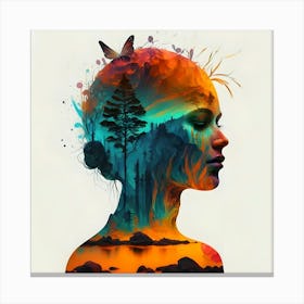 Woman'S Head Double Exposure Canvas Print