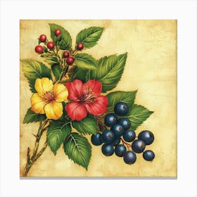 Berries And Flowers Art Canvas Print