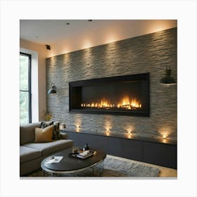 Modern Living Room With Fireplace 35 Canvas Print