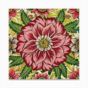 Floral Seamless Pattern With Red And Yellow Flowers Canvas Print