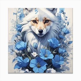 Fox In Blue Flowers Canvas Print