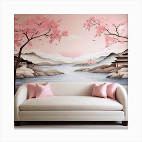 Asian Wall Art pink couch Canvas Print