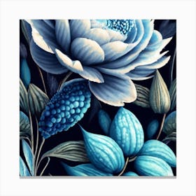Blueandwhite Porcelain Botanical Art Seamless Canvas Print