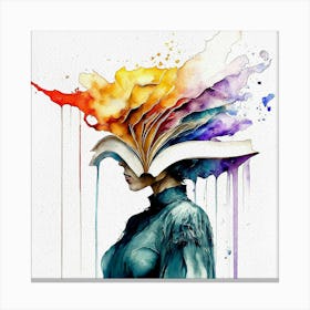 Book Head Watercolor Painting Canvas Print