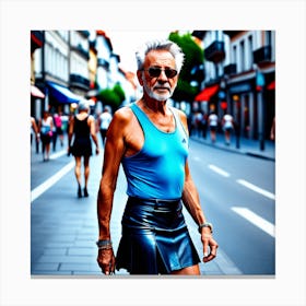 Old Man In Leather Skirt Canvas Print