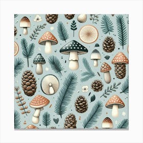 Scandinavian style, pattern with pine cones and mushrooms 2 Canvas Print