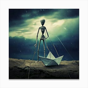 Firefly Melancholy Stick Doll With Paper Boat On Gloomy Backdrop 85410 Canvas Print