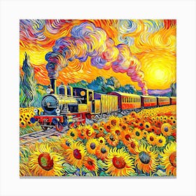 Sunflower And Train Canvas Print