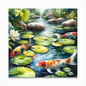 Serene koi fish pond with lily pads 2 Canvas Print