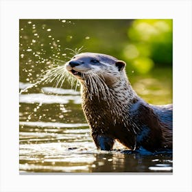 Otter Splashing Water Canvas Print