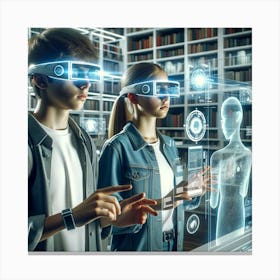 Two Gen Alpha Teens Using Virtual Reality Glasses Canvas Print