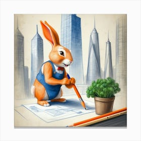 Rabbit With Pencil 2 Canvas Print