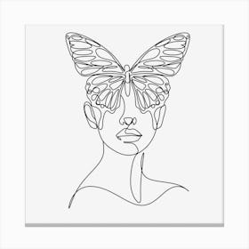 Woman with butterfly line art print 1 Canvas Print