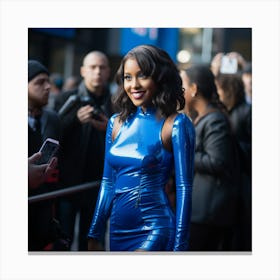 An Ethopian Black Woman Voluptuous Sexy Wearing An Elegant Blue Latex Dress Long on the Red Carpet - Created by Midjourney Canvas Print