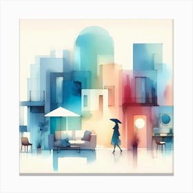 Watercolor Cityscape Illustration Canvas Print