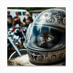 Black Cat In Motorcycle Helmet 1 Canvas Print