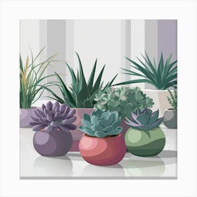 Succulents In Pots 5 Canvas Print