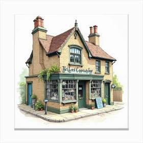 Watercolor Of The The Old Curiosity Shop In London, Capturing Its Quaint Charm And Historic Significance Canvas Print